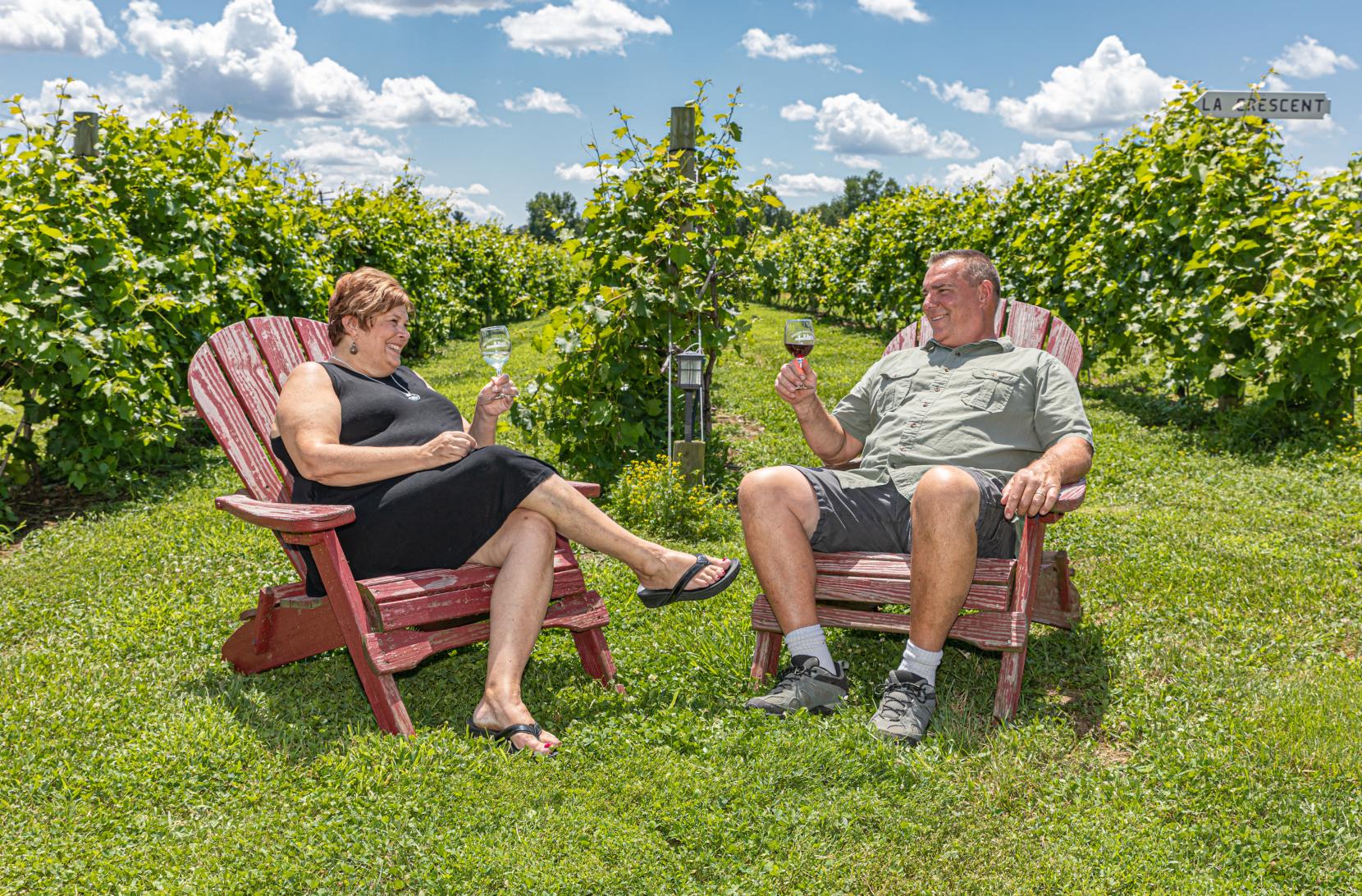 Bishop Winery with a couple enjoying a glass of wine